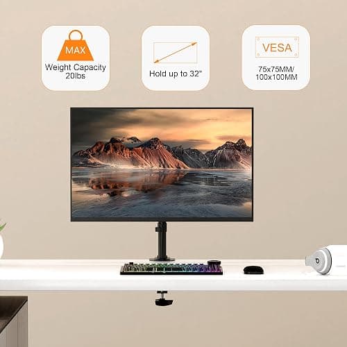 Pholiten Single Monitor Stand, Heavy Duty Adjustable Monitor Arm Desk Mount for 13-32Inch, Tilt, Swivel, Rotate, Support 22 lbs,Black thumbnail 2
