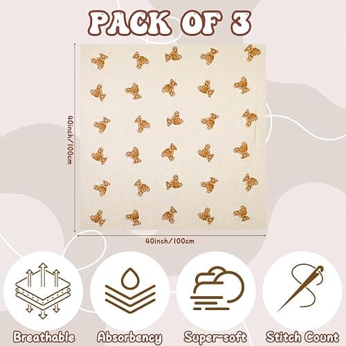 3 Pcs Large Muslin Swaddle Blankets Shower Gifts For New Moms thumbnail 2