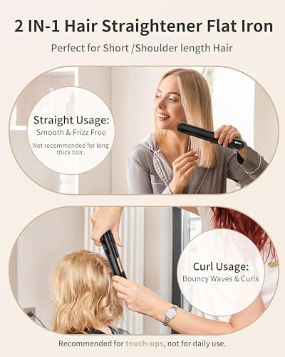 Cordless Flat Iron,Portable Mini Hair Straightener Travel for Bangs,Short Hair, Rechargeable Curling Iron for Touch Ups (Black) thumbnail 2
