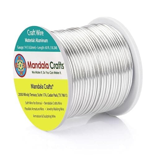 Mandala Crafts 14 Gauge Anodized Aluminum Craft Wire for Jewelry Making - 60 FT Colored Flexible Silver Tone Wire - Bendable for Bonsai Armature Crafting Sculpting - Image 1