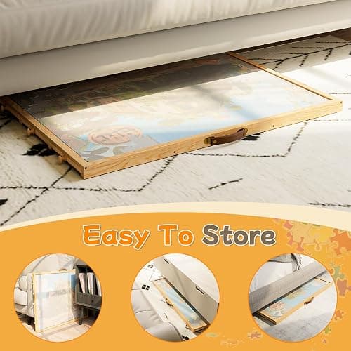 Opprut 1500-Piece Rotating Puzzle Board with Drawers and Cover, Puzzle Tables for Adults, Portable Jigsaw Wood Table with 6 Storage Drawers, Non Slip Felt and Handle, Ideal Gift（35.1"x26"） thumbnail 7
