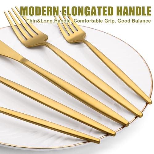40 Piece Gold Silverware Set for 8, Terlulu Stainless Steel Flatware Set, Gold Cutlery Set Utensils Set, Tableware Include Forks Knives Spoons for Home Kitchen Restaurant Wedding, Satin Finish thumbnail 5