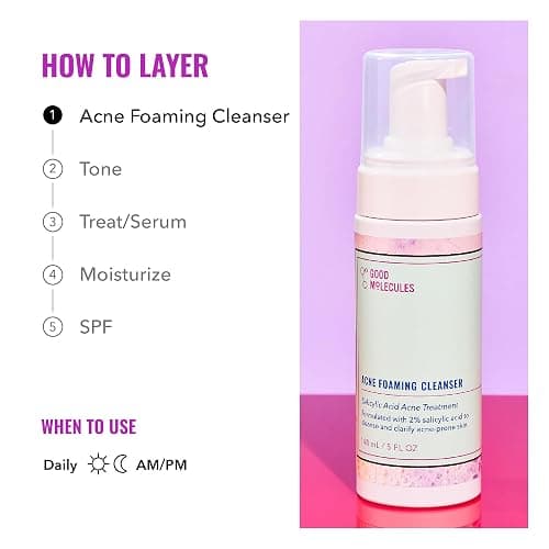 Good Molecules Acne Foaming Cleanser - 2% Salicylic Acid Foam Cleanser - Gentle Acne Face Wash with Alcohol Free Witch Hazel and Aloe - Skin Care for Face thumbnail 6