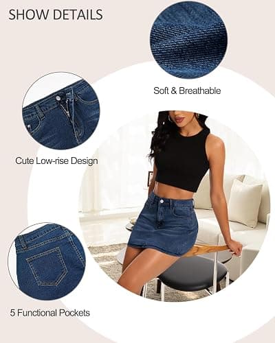 MONCCIZA Women’s Denim Jean Skirt Mini Y2K Low Waisted Casual Cute Skirts with Pockets thumbnail 5