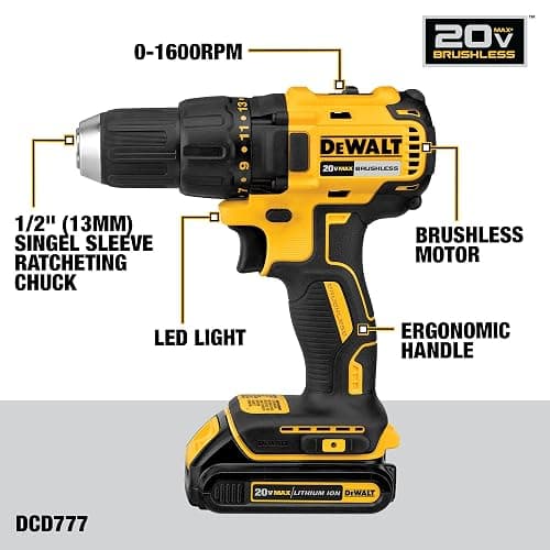DEWALT 20V MAX Cordless Drill and Impact Driver, Power Drill Brushless 2-Tool Power Tool Combo Kit, Includes 2 Batteries, Charger and Bag (DCK277D2) thumbnail 3