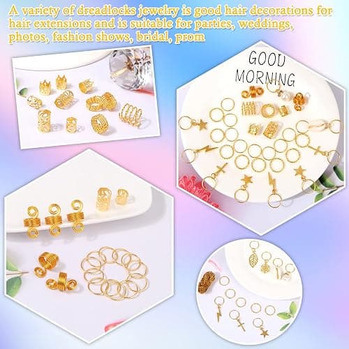 Lucomb 259 Pcs Hair Jewelry, Hair Accessories for Braids Silver Loc Jewelry for Hairs Dreadlocks Braid Jewelrys Hairs Cuffs Clips Dreadlock Accessories for Women's Loc Charms Rings Decoration thumbnail 8