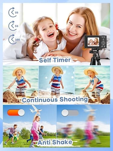 Digital Camera, 44MP Full HD 1080P Point and Shoot Camera with 64GB Card, Anti Shake 16X Zoom Compact Volg Cameras, Portable Small Camara Gift for Kids, Ages Teen Girl Boy - Black thumbnail 5