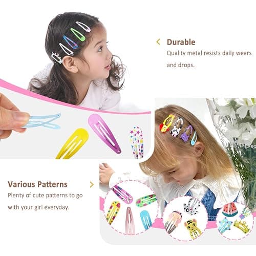Funtopia Hair Clips for Girls,100 Pcs No Slip Metal Snap, Barrettes for Kids Teens Women, Cute Candy Color Cartoon Design Hair Pins (Animals Fruits Crowns Stars) thumbnail 2