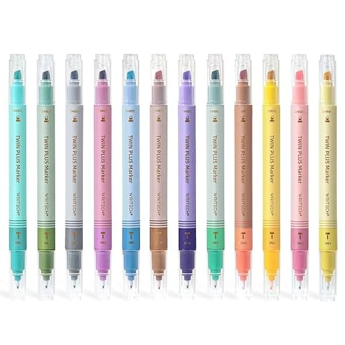 WRITECH Gel Pens Fine Point:0.5mm Silent Retractable Extra Fine Needle Point Smooth Writing Pen Dual Tip Highlighter Markers: Aesthetic Fine & Chisel Tip - Image 1