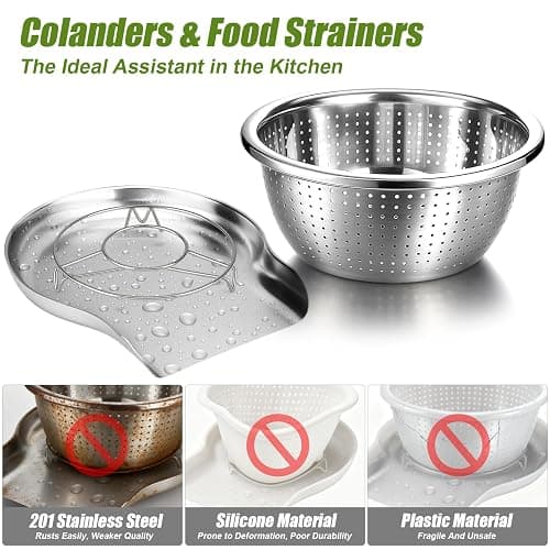 Palksky Stainless Steel Colander Set with Self-Draining Base, 3 Sizes Colanders & Food Strainers for Pasta, Rice, Fruits & Veggies, Metal Colander with Draining Plate for Sink or Countertop thumbnail 7