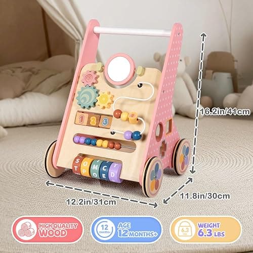 BAUTIA Wooden Baby Walker, Push Walker for Baby Girl 6-12 Months, Montessori Walker Push Toy for Toddlers Learning to Walk thumbnail 2