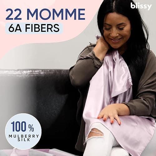 Blissy Silk Pillowcase - 100% Pure Mulberry Silk - 22 Momme 6A High-Grade Fibers - Silk Pillow Cover for Hair & Skin - Regular, Queen & King (Lavender, King) thumbnail 2