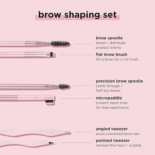 Real Techniques Brow Shaping Set, Spoolie, Tweezers & Brow Brushes | Full, fluffy brows with a brow spoolie and eyebrow tweezers set, dual-ended tools and precision tweezers thumbnail 3