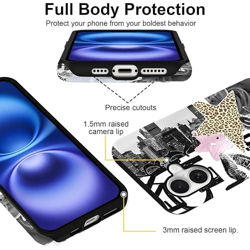 Cinysnt Case Compatible with iPhone 16 6.1'', Star Coquette Collage Aesthetic Art Cool Phone Case, Protective Scratch Resistant Hybrid 2-Layer Hard Shell for Girl Boy Women Men-CZ03 thumbnail 3