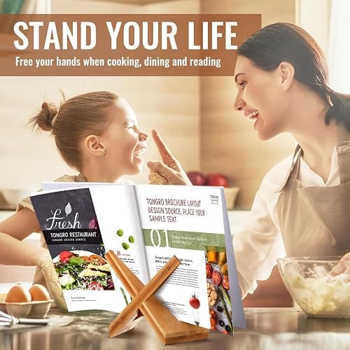 Sunnychicc Cookbook Stand for Kitchen, Recipe Book Holder for Kitchen Counter, Wooden Cookbook Holder, Rustic Cook Book Stand thumbnail 4
