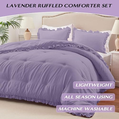 HARBOREST Queen Lavender Ruffle Comforter - Queen Size, 3 Piece Shabby Chic Comforter Set With 1 Comforter & 2 Pillow Shams thumbnail 2
