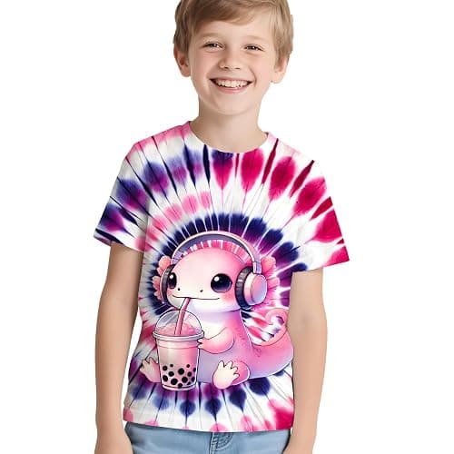 Ugtewxu Kids Neon Tie Dye Shirt for Boys Girls Tie-Dye T-Shirt Hippes Tshirt Senior Children Tee Size 6-16 Years Age thumbnail 3
