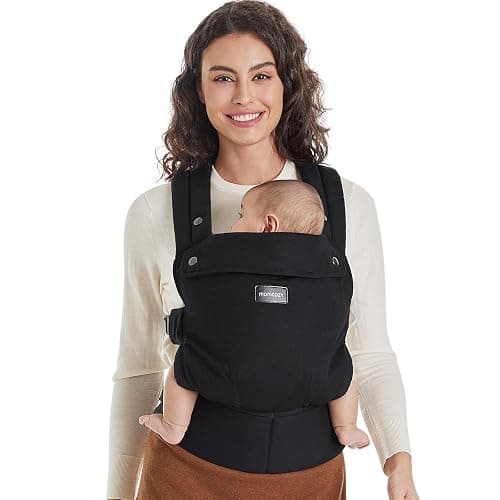 Momcozy Porte Bebe Ergonomique 100% Coton, Noir, 3–24 Mois, 3,2–20 kg | Porte-bébé physiologique, position M, tour de taille réglable de 64 à 127 cm, soutien dorsal en X et ceinture lombaire en EVA - Image 1
