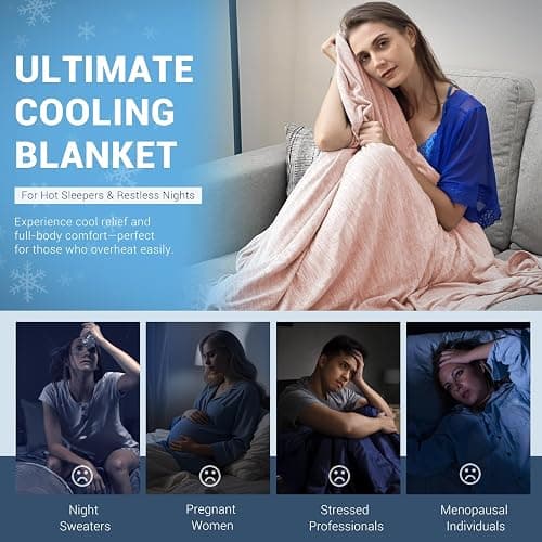 Elegear Revolutionary Cooling Blanket Throw Absorbs Heat to Keep Body Cool for Night Sweats, Arc-Chill 3.0 Cool Fiber Q-Max>0.5 for Hot Sleepers, Lightweight Summer Cold Blankets for Sleeping, Pink thumbnail 5