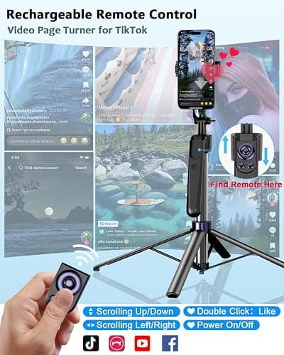 Vlogging Kit for iPhone/Android, 63”Auto Face Tracking Tripod for iPhone with Light, Wireless Microphones, Scrolling Remote Control for TikTok, Content Creator Kit for YouTube Starter thumbnail 4