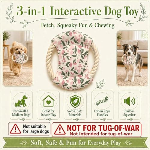 Worlddahe Dog Frisbees Cotton Rope Toys Flying Discs, Teething, Soft Polyester Squeaker Toy for Training,Throwing and Interacting for Anti Boredom & Anxiety, Easy to Clean (Pink) thumbnail 2