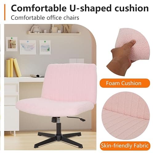 ⭐️⭐️⭐️⭐️⭐️FDW Criss Cross Chair Armless Cross Legged Office Desk Chair Adjustable Swivel Ergonomic Gaming Chair No Wheels Backrest with Wide Seat Native Sponge Computer Task Vanity Chair for Home Office,Pink - Pink - pack of 1 thumbnail 5