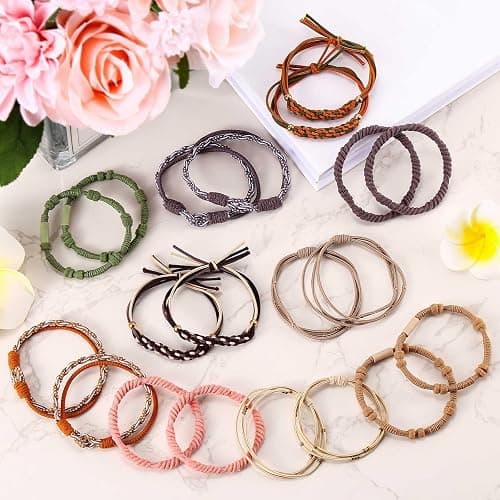 20 Boho Hair Ties in 5 Styles, 10 Colors - Cute Bracelets for Thin and Thick Hair, No Damage Elastics thumbnail 4