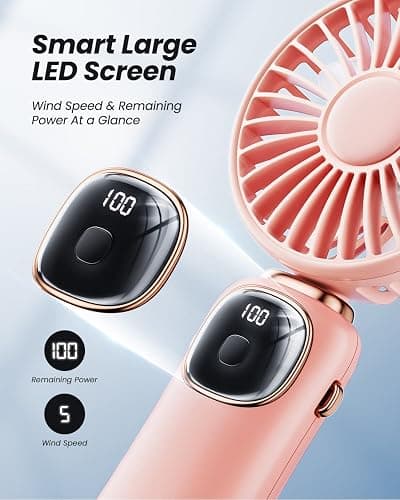 coldSky Portable Handheld Fan, 4000mAh Battery Operated with LED Display, Handheld/Neck/Desk 3 in 1 Personal Small Fan, 90° Foldable Desk Fan with Base, 5 Speed Lash Makeup Fan for Women thumbnail 4