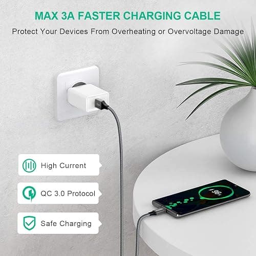 etguuds USB to USB C Cable 3ft, 2-Pack USB A to Type C Charger Cord Fast Charging for Samsung Galaxy A17 A16 A15 A26 A36 A56, S25 S24 S23 S22 S21 S20 S10 Note 20, for iPhone 17 16 15, Moto, Gray thumbnail 3
