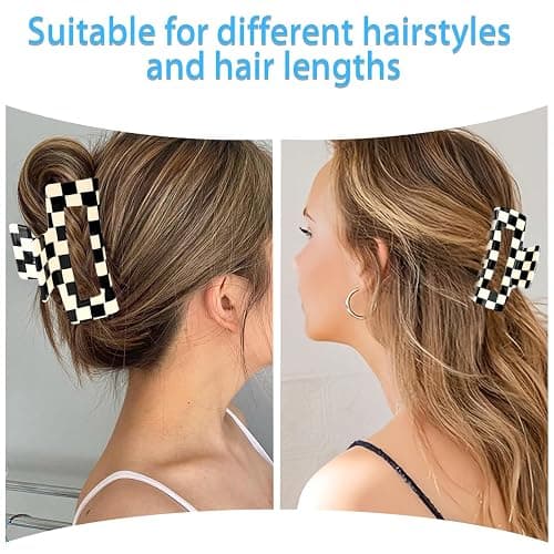 2 PCS Checkered Hair Claw Clips Square Checker Barrettes Cute Non Slip Hair Jaw Clips Strong Hold Rectangle Hair Claw Multicolored Plaid Vintage Check thumbnail 6