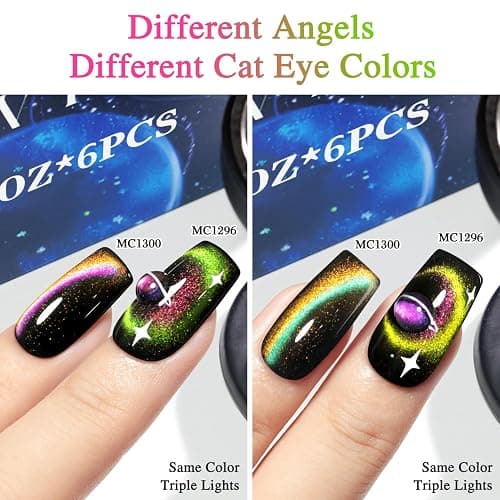 Double Rhythm Cat Eye Gel Nail Polish Set of 6 Same Color Same Bottle 0.5 Oz Shimmer Glitter with Magnet Holographic Reflective Magnetic UV Nail Polish Kit at Home (Holographic Rainbow-T6-88) thumbnail 5