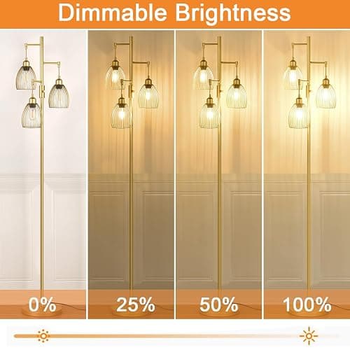 Torondo Dimmable Floor Lamp, Industrial Floor Lamps for Living Room, Gold Tree Lamp Standing Lamp Tall Lamps with 3 Elegant Teardrop Cage Head & 800 Lumens LED Bulbs for Living Room Bedroom Office thumbnail 3