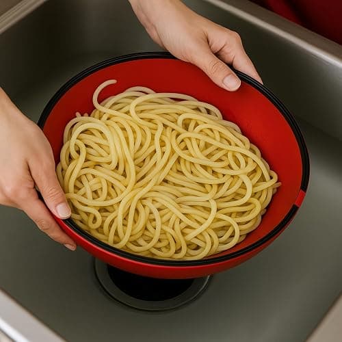 BUUBLE Ultimate Grease Drainer & Food Strainer (Red) Premium Heat-Resistant Silicone Colander for Bacon, Ground Beef, Pasta & Veggies; Fits Pans, Cans & Jars; Dishwasher Safe thumbnail 5