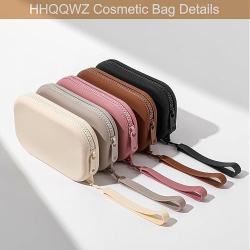 HHQQWZ Portable Silicone Makeup Bag for Women, Small Travel Waterproof Toiletry Cosmetic Bag, Zipper Closure Organizer Makeup Case with Handle (Brown) thumbnail 5