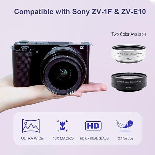 FotoZ 40.5mm 0.75x Mini Wide Angle Conversion Lens(w/Macro), for Sony ZV-1F ZV-E10, ZV-E10 MarkII A6400 A6700 Accessories, Compatible with kit Lens 16-50mm, PZ 16-50mm OSS II (Black) thumbnail 2