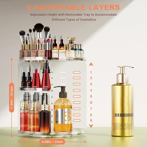 Auxmir Schminktisch Organizer mit 9 Einstellbaren Stufen, Make Up Organizer 360° Drehbar, Extra Größer Kosmetik Skincare Organize, Schmink Aufbewahrung für Schlafzimmer Badezimmer als Geschenk thumbnail 2