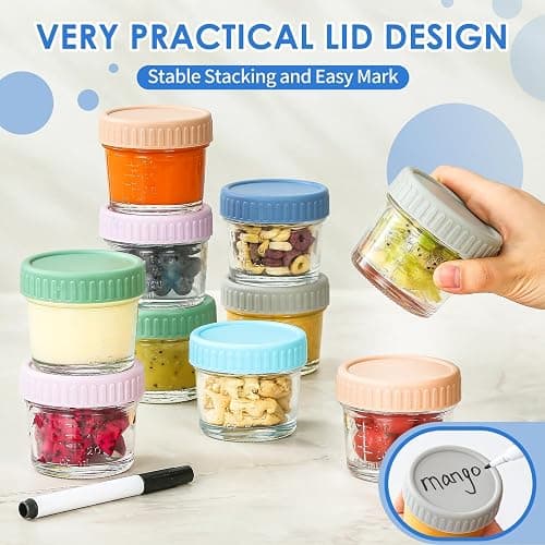 DRKIO 6 Pack Glass Baby Food Storage Containers - 4 Oz Baby Food Jars with Lids Baby Food Maker Microwave Dishwasher Freezer Safe 100% Leak Proof BPA Free Reusable thumbnail 6
