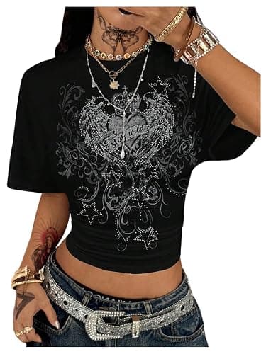 SOLY HUX Women's Graphic Tees Y2k Punk Short Sleeve T Shirt Going Out Tops Vintage Streetwear Alternative Clothes - Image 1