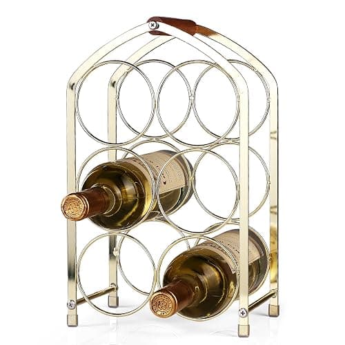 Drincarier Countertop Wine Rack - 6 Bottle Freestanding Modern Gold Metal Small Wine Rack - 3 Tier Tabletop Wine Holder Stand for Cabinet, Pantry, Wine Bottle Storage - Image 1
