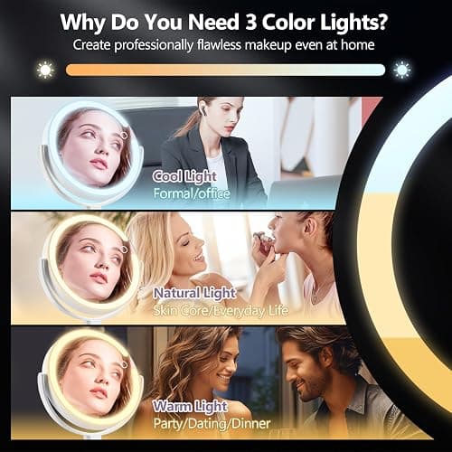 MIYADIVA Makeup Mirror with Lights,20X Magnifying Mirror with Light and Touch Switch,Vanity Mirror with 3 Color Light and 80 LEDs,2-Sided Lighted Magnified Mirror 8.8 Inches thumbnail 5