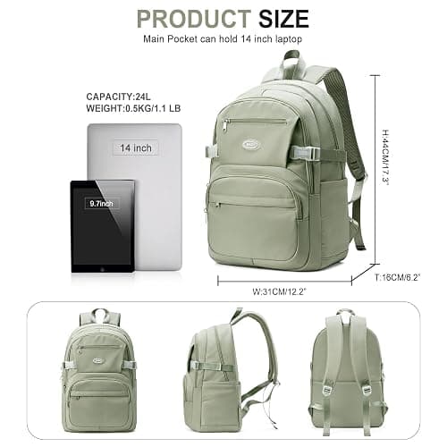 Lightweight Backpack for College & High School Backpack With Lots of Pockets Cute School Bag for Girls Boys, Large Capacity Bookbag for Women Men, Waterproof Teens Casual Daypack Backpack(Green) thumbnail 2
