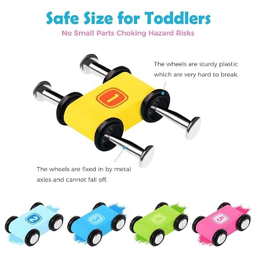 Belleur Montessori Toy for 1-3 Years Old Boys and Girls, Kid Race Track Car for Toddlers with 5 Mini Cars & 5 Ramps, Wooden Montessori Car Ramp Toy Set for Babies' Birthday Gifts, Visit Gifts thumbnail 3