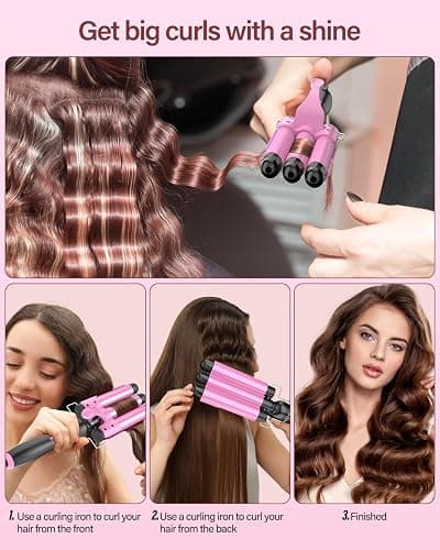 BESTOPE RAY Hair Curler 25mm, 3 Barrel Hair Waver with 30s Quick Heating, Curling Iron with 2 Temperature Control, Heat-Resistant Glove for Long Medium Short Hair thumbnail 3
