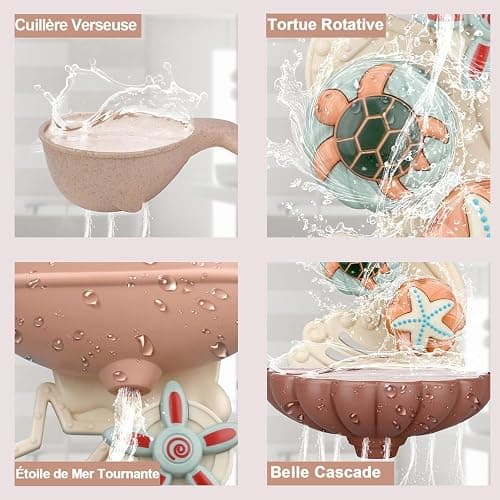 Jouets de Bain pour Bebe, Jouet Bain Bebe 18mois +, Jeux de Bain Bébé Enfant 2 3 Ans, Jouets d'Éveil Cadeau Bebe pour Garçons et Filles avec Mignons Engrenages et Tasses d'animaux Marins thumbnail 3