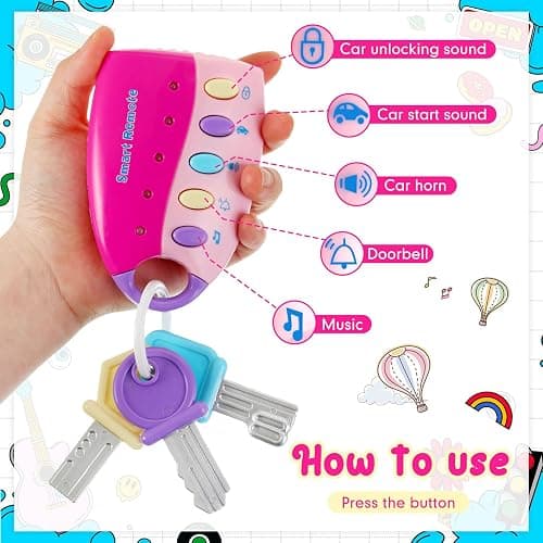 Skylety Musical Smart Remote Car Key Toy with Sound and Lights Fun and Educational Musical Toys for Travel Play(Pink) - Pink thumbnail 4