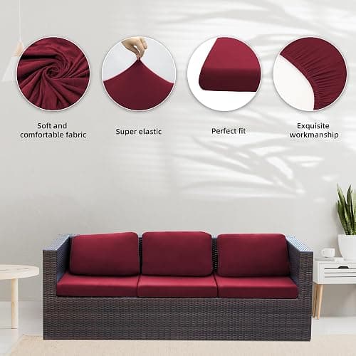 8Pcs Stretch Patio Cushion Covers,Outdoor Couch Covers Replacement,Outdoor Couch & Sofa Slipcovers,for Patio Furniture Cushion Covers,Washable Reusable urniture Protector (Wine Red,Cover Only) thumbnail 3