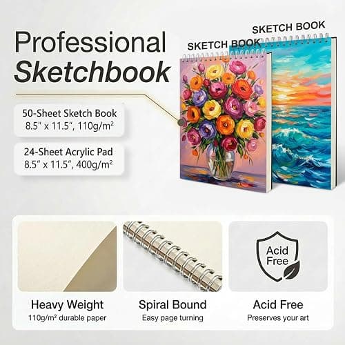 175-Pack Deluxe Wooden Art Set Drawing Painting Kit with 2 Drawing Pads, Acrylic Paints, Colored Pencils, Crayons, Paint Brush, Art Kit in Wooden Case, Gift for Artist, Adults, Teens and Kids thumbnail 4