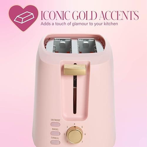 Paris Hilton 2-Slice Toaster, Extra-Wide Slots, 7 Browning Settings, Bagel & Defrost Functions, Removable Crumb Tray, Pink thumbnail 7