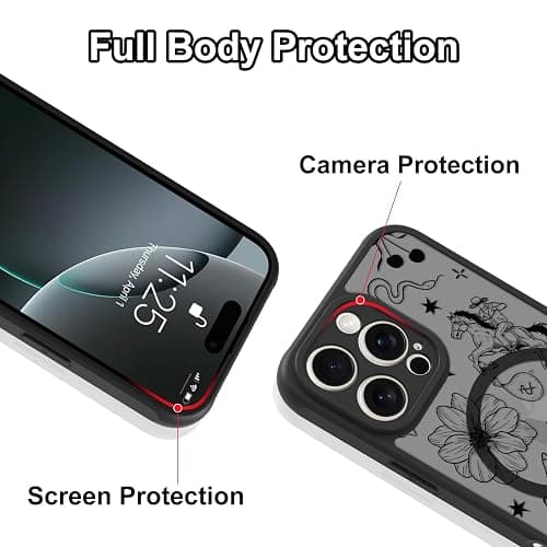 MOWIME Magnetic for iPhone 16 Pro Max case [Compatible with MagSafe] Cute Western Cowboy Floral Translucent Matte Hard Back Shockproof Anti-Scratch Phone Case-Black thumbnail 3