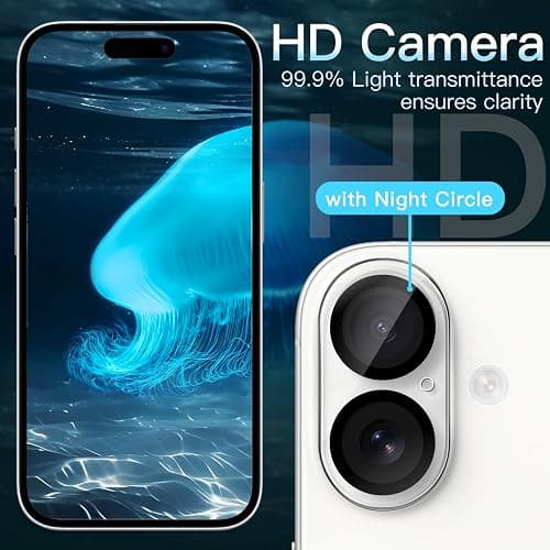 JETech Camera Lens Protector for iPhone 16 6.1-Inch and iPhone 16 Plus 6.7-Inch, 9H Tempered Glass, Anti-Scratch, Case Friendly, Does Not Affect Night Shots, HD Clear, 3-Pack thumbnail 5